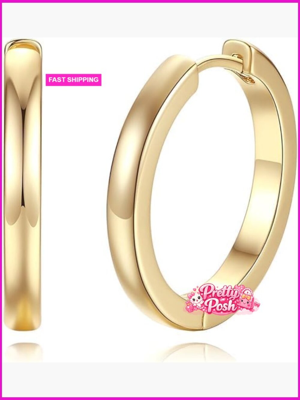 14K Gold Plated Huggie Hoop Earrings Chunky Classic Everyday